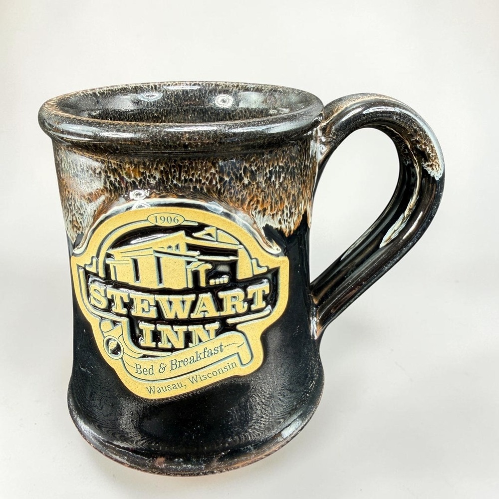 Deneen Pottery Stewart Inn Wausau‎ Wisconsin Handthrown Mug Black Brown Glaze